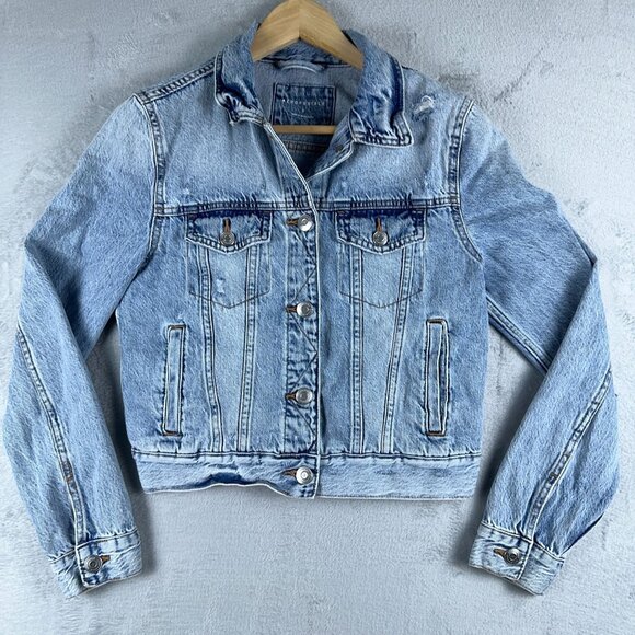 Aeropostale Women Denim Jean Jacket Light Wash Front Button Blue Size Small - Picture 1 of 12